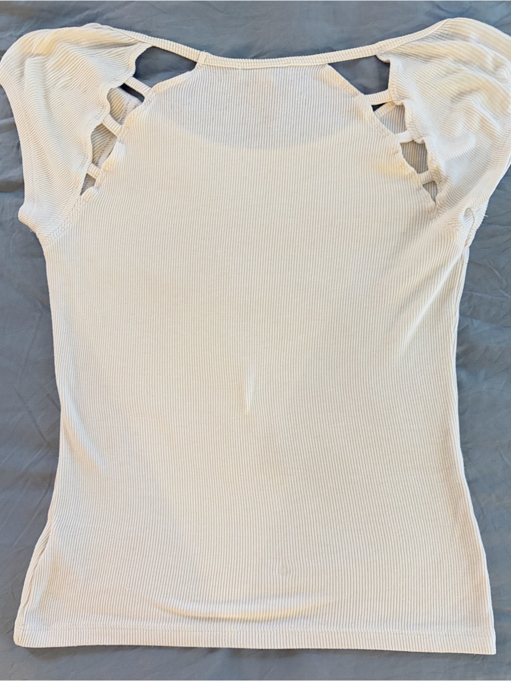 Vintage Y2K bebe White Ribbed Scoop Neck Top with Rhinestone Logo - Picture 5 of 6